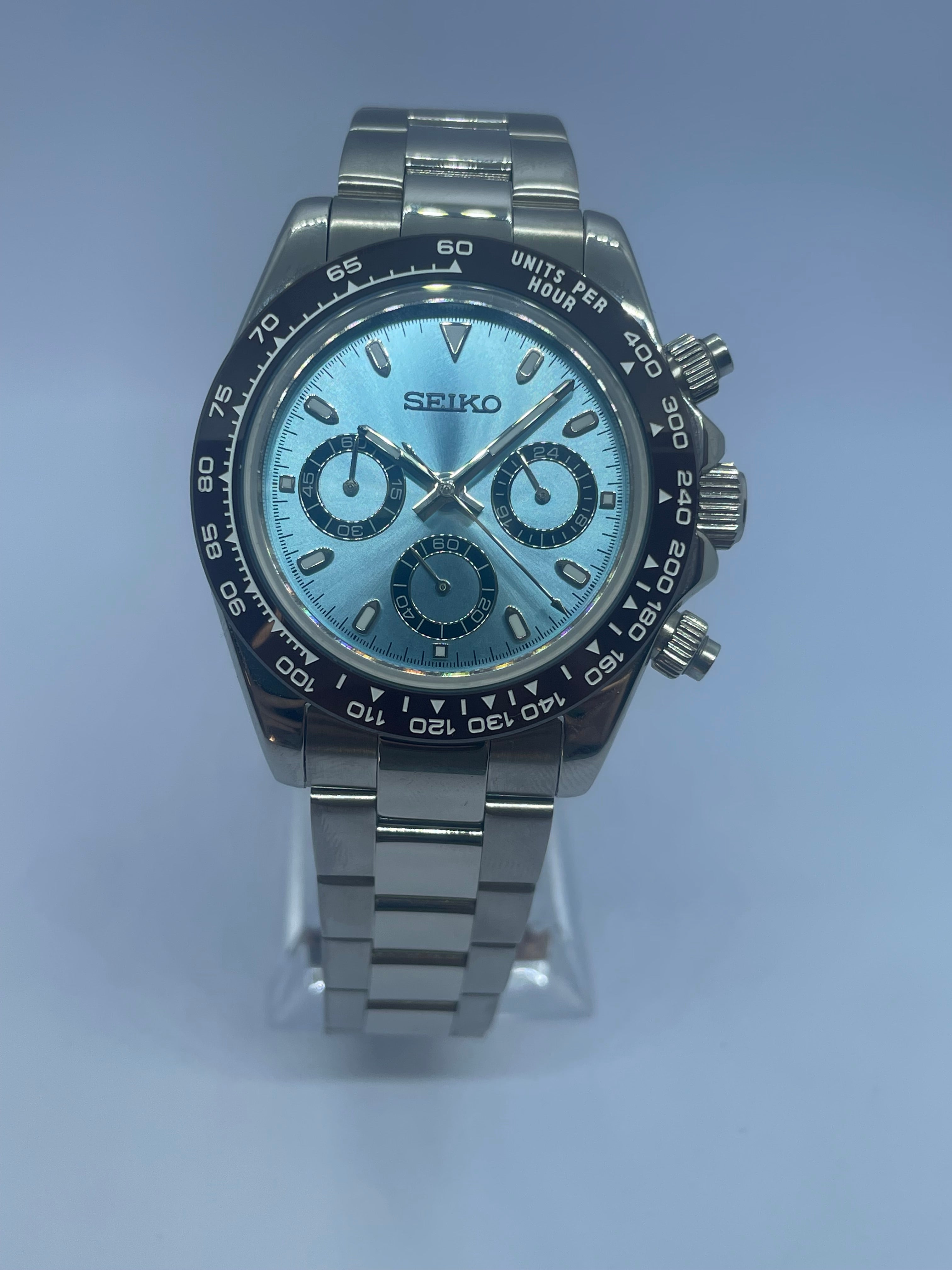 美品　デイトナ MOD VK63 クオーツ　アイスブルー　箱付 mod VK63 クォーツクロノグラフ アイスブルー 動画あり【MOD デイトナS